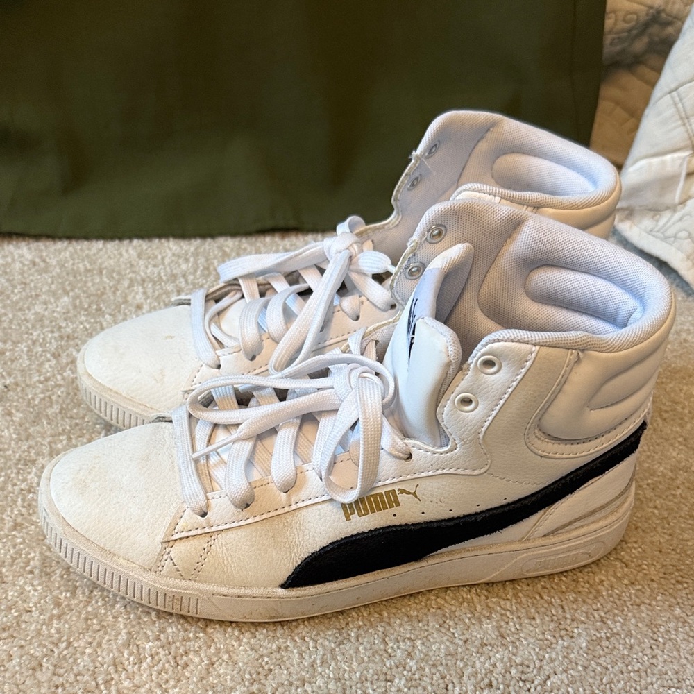 Puma White and Black High-top Sneakers
